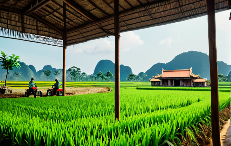 자원순환 경제 모델과 기술 발전 - **Prompt:** A Vietnamese farmer in traditional clothing smiles as he spreads organic fertilizer made...