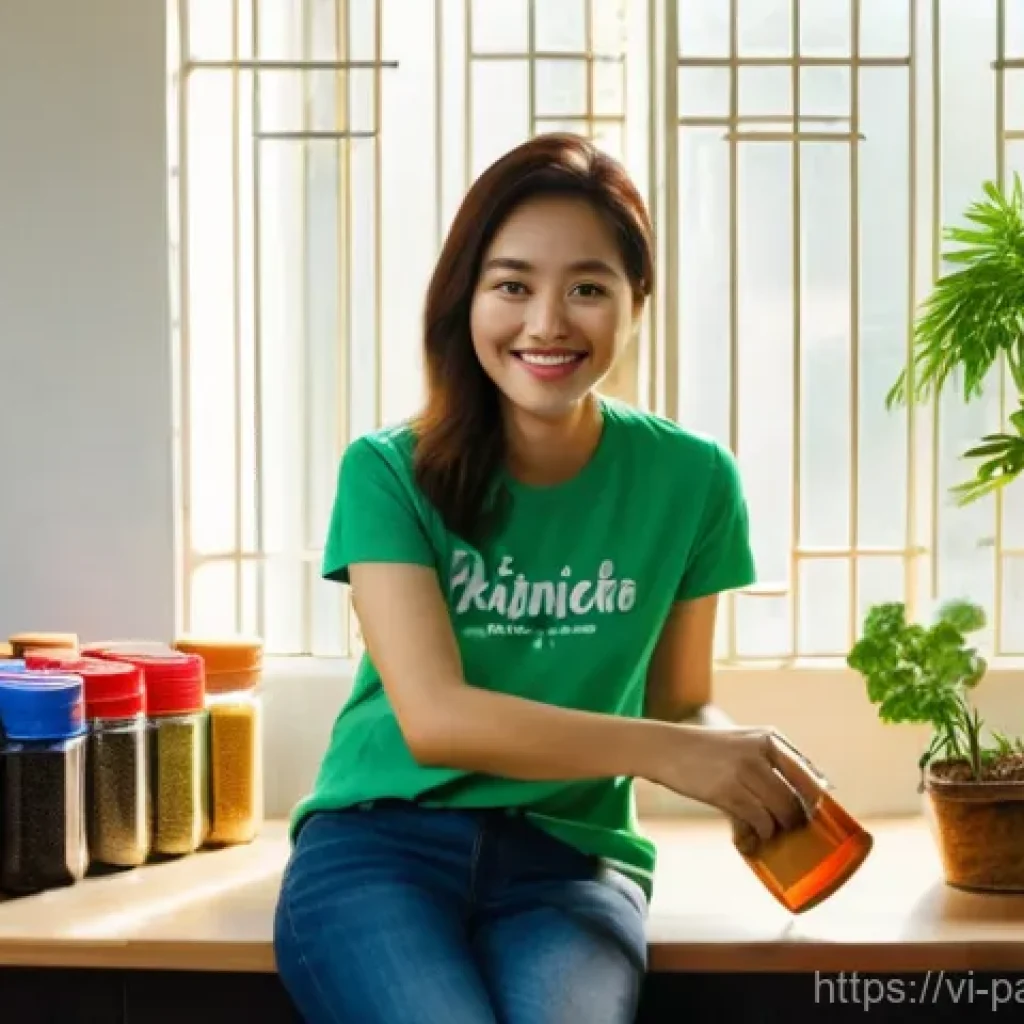 자원순환 경제와 환경 정책 - **Prompt:** A cozy and brightly lit Vietnamese living room, focusing on a young Vietnamese woman in ...