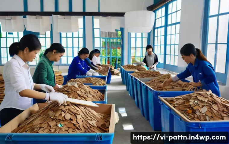 자원순환 경제에서의 공급망 관리 - **Prompt:** A vibrant and bustling Vietnamese small-to-medium enterprise (SME) workshop, showcasing ...