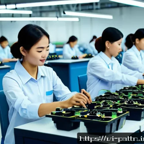 Home 31 자원순환 경제와 청정 기술 - A detailed scene of a Vietnamese electronics factory focused on sustainable product design: engineer...
