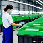 Home 18 자원순환 경제 모델의 평가 기준 - A modern Vietnamese manufacturing factory interior focused on sustainable production, featuring work...