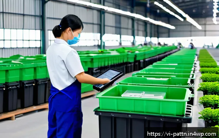자원순환 경제 모델의 평가 기준 - A modern Vietnamese manufacturing factory interior focused on sustainable production, featuring work...